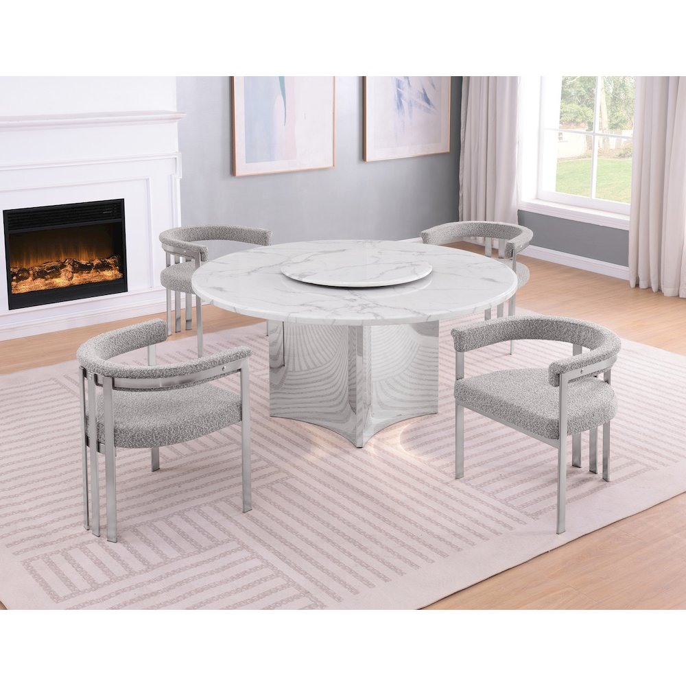 5pc Circle Marble Top With Lazy Susan and 4 Rich Gray Chairs