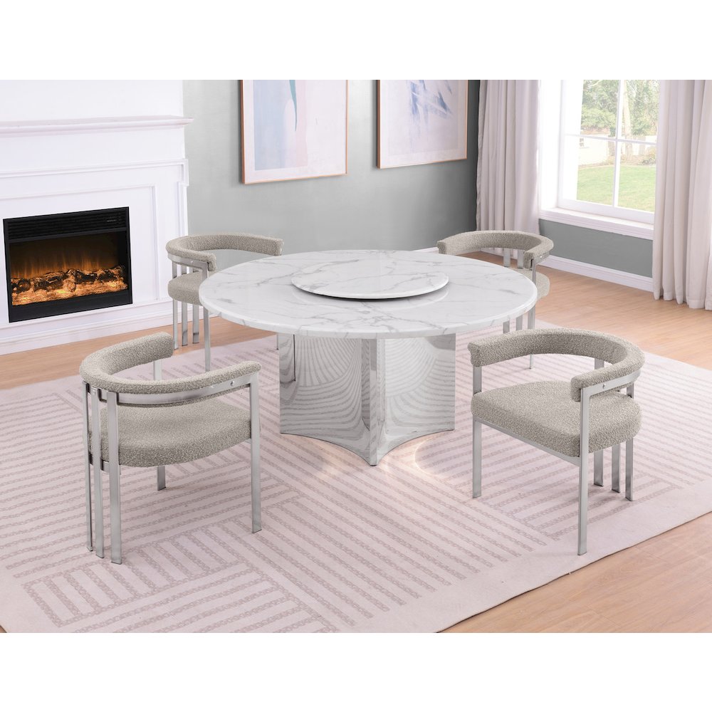 5pc Circle Marble Top With Lazy Susan and 4 Gray Chairs