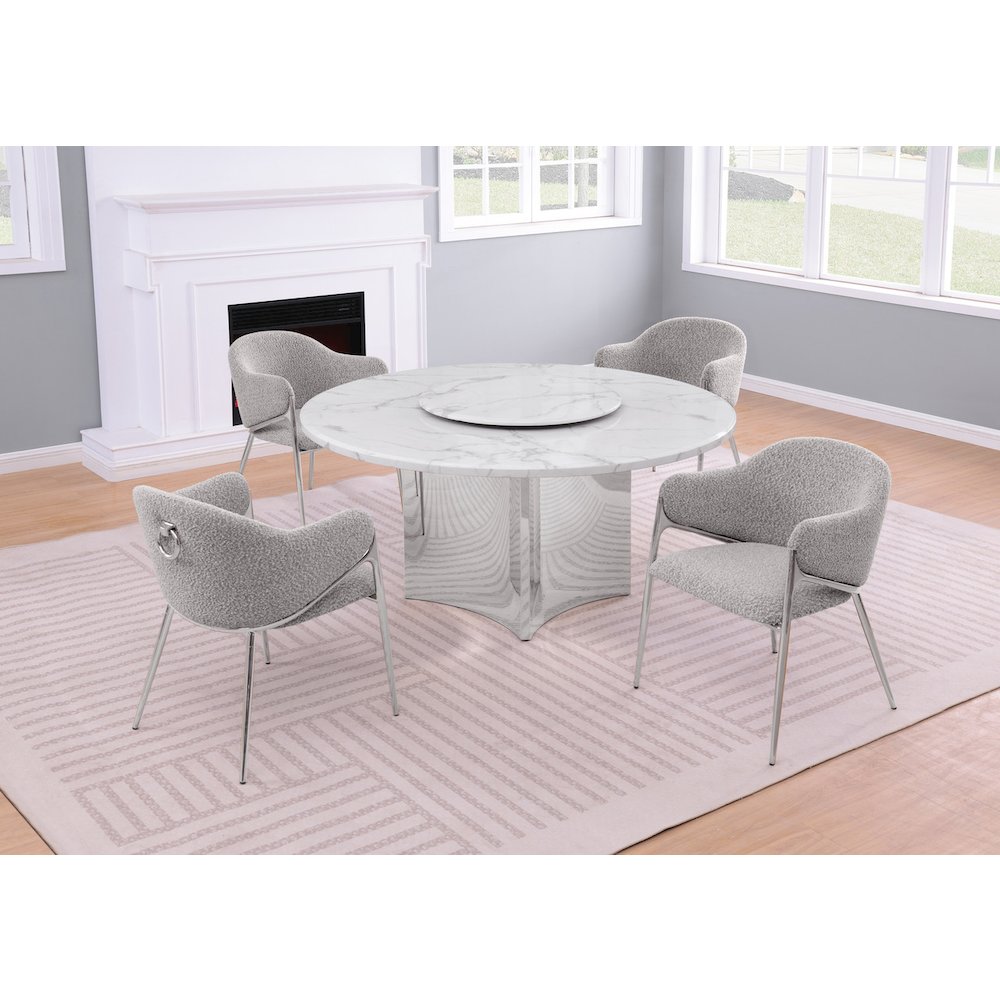 5pc Circle Marble Top With Lazy Susan and 4 Rich Gray Chairs
