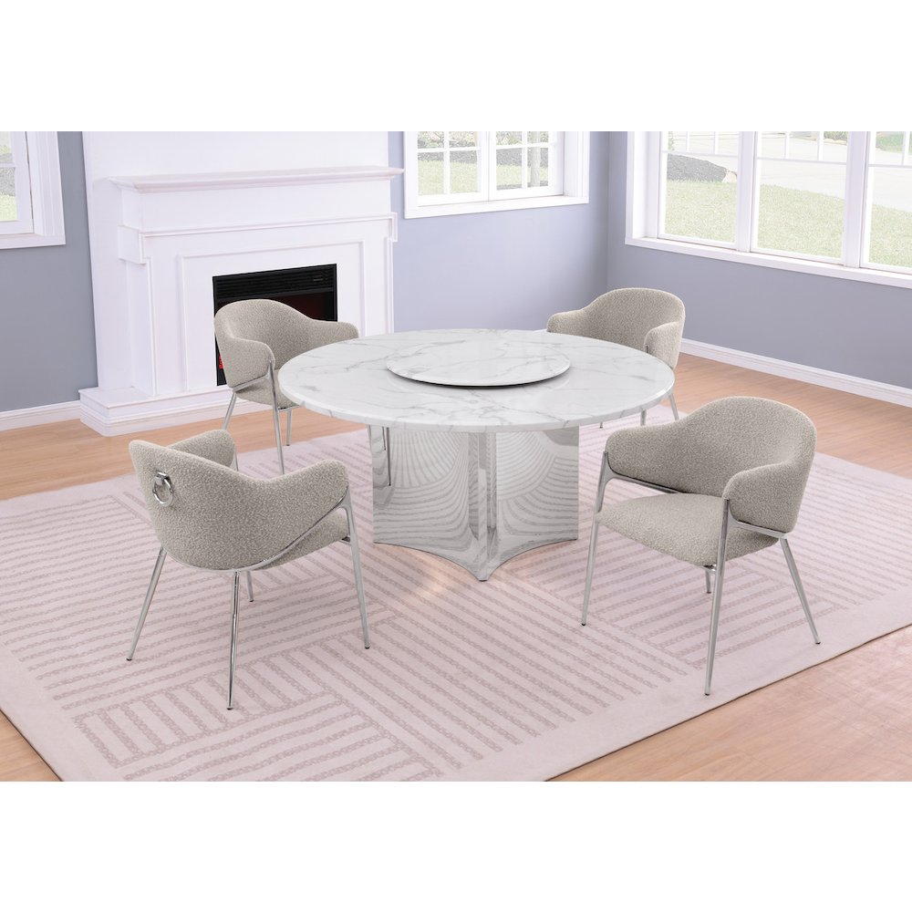 5pc Circle Marble Top With Lazy Susan and 4 Gray Chairs