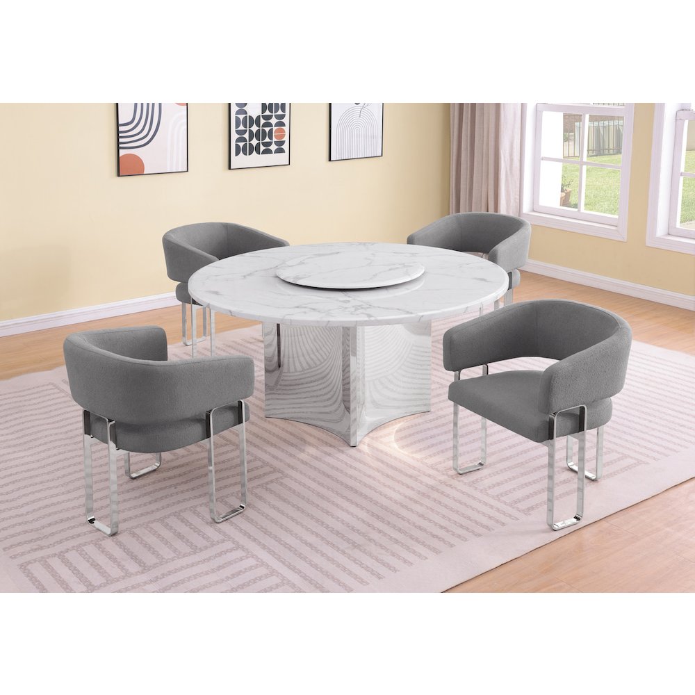 5pc Circle Marble Top With Lazy Susan and 4 Dark Gray Tri-Leg Desing Base