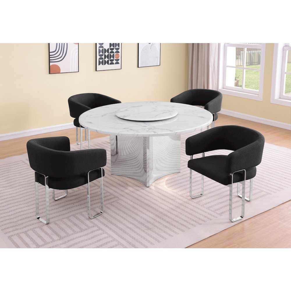 5pc Circle Marble Top With Lazy Susan and 4 Black Tri-Leg Desing Base