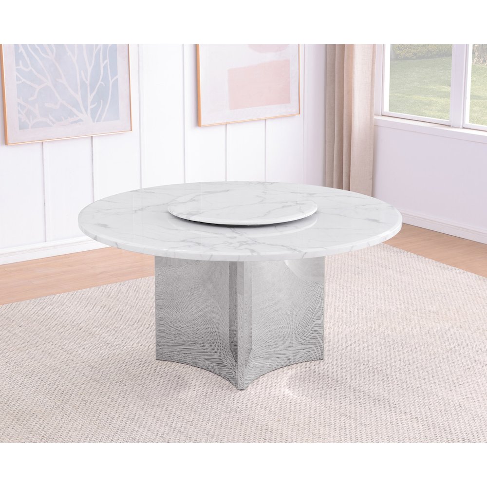 60″  Circle White Marble Top 38mm With Silver Stainless Steel Base