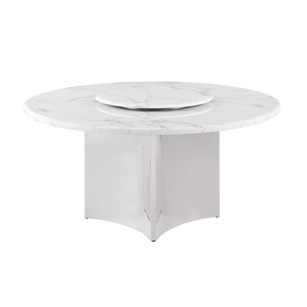 60″  Circle White Marble Top 38mm With Silver Stainless Steel Base
