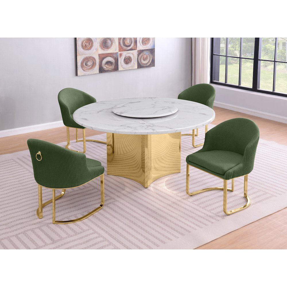 5pc Circle Marble Top With Lazy Susan and 4 Gray Chairs with Gold Base