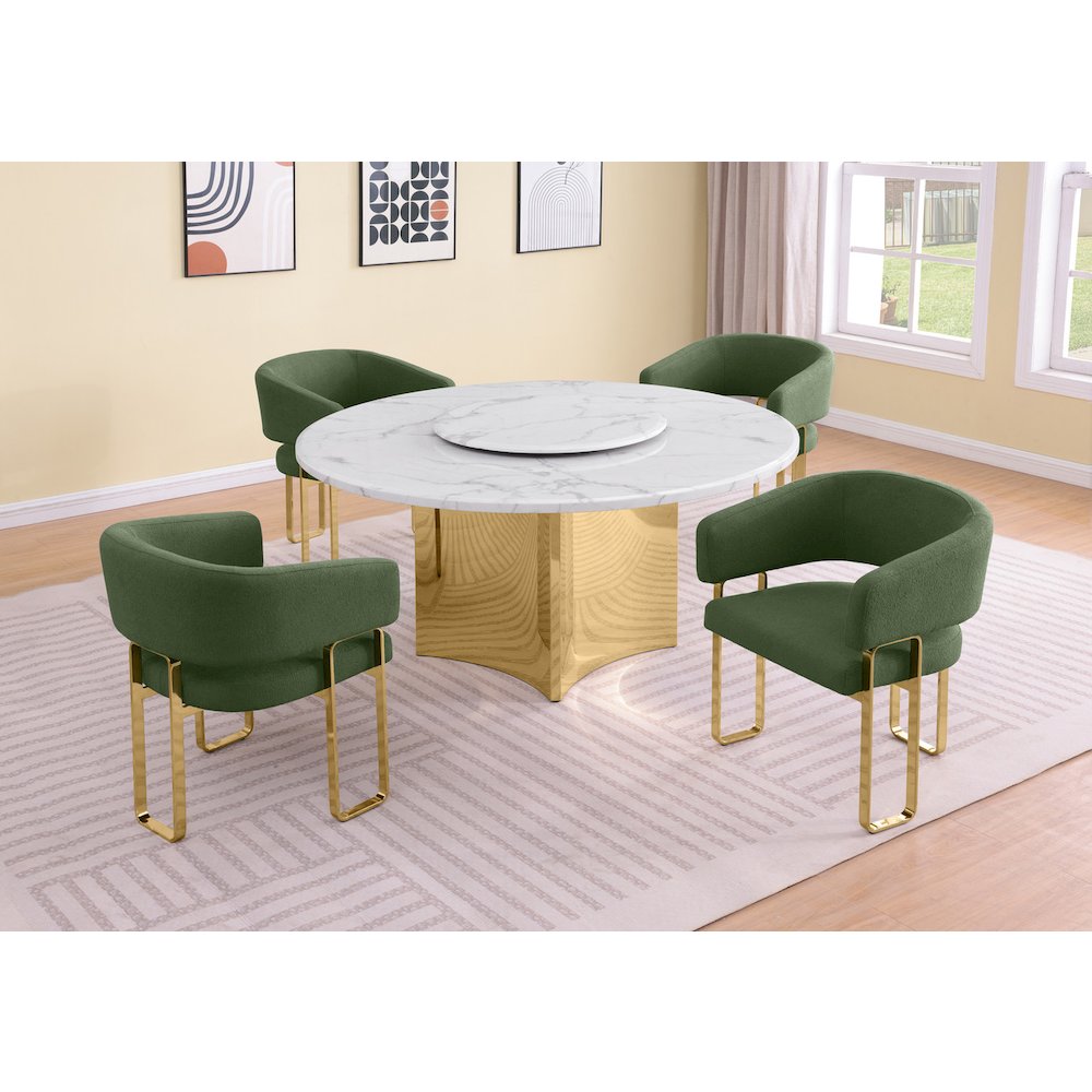 5pc Circle Marble Top With Lazy Susan and 4 Gray Tri-Leg Desing Gold Base