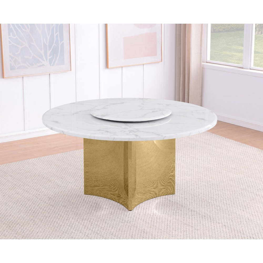 60″  Circle White Marble Top 38mm With Gold Stainless Steel Base