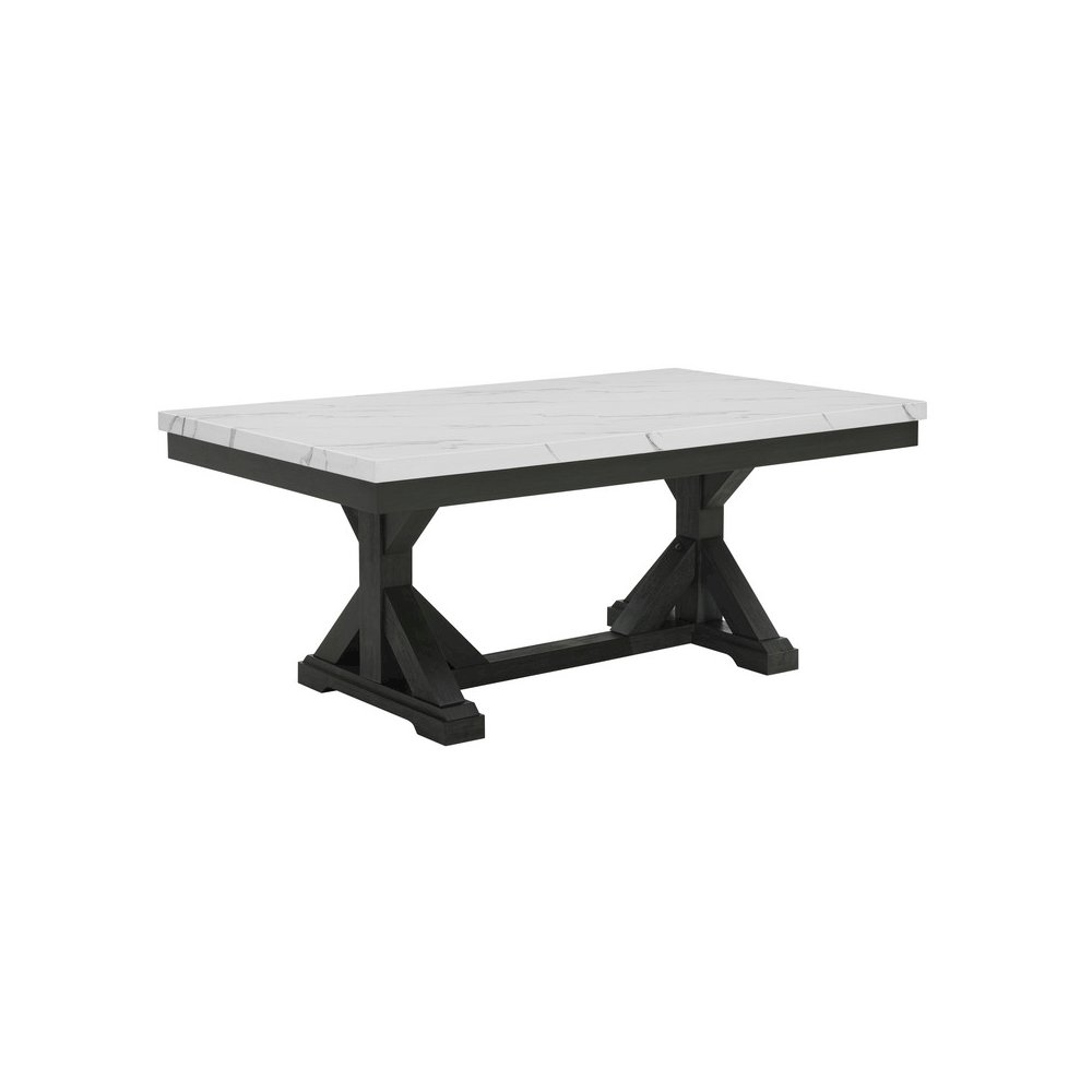 Faux Marble Top Dining Table With Rustic Grey Wood Base