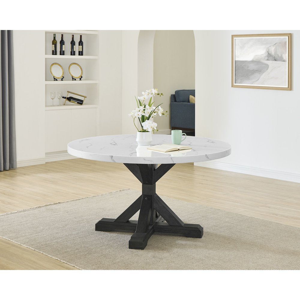 Best Quality Furntirue Round Faux Marble Top On Rustic Gray Mdf/Wood Base