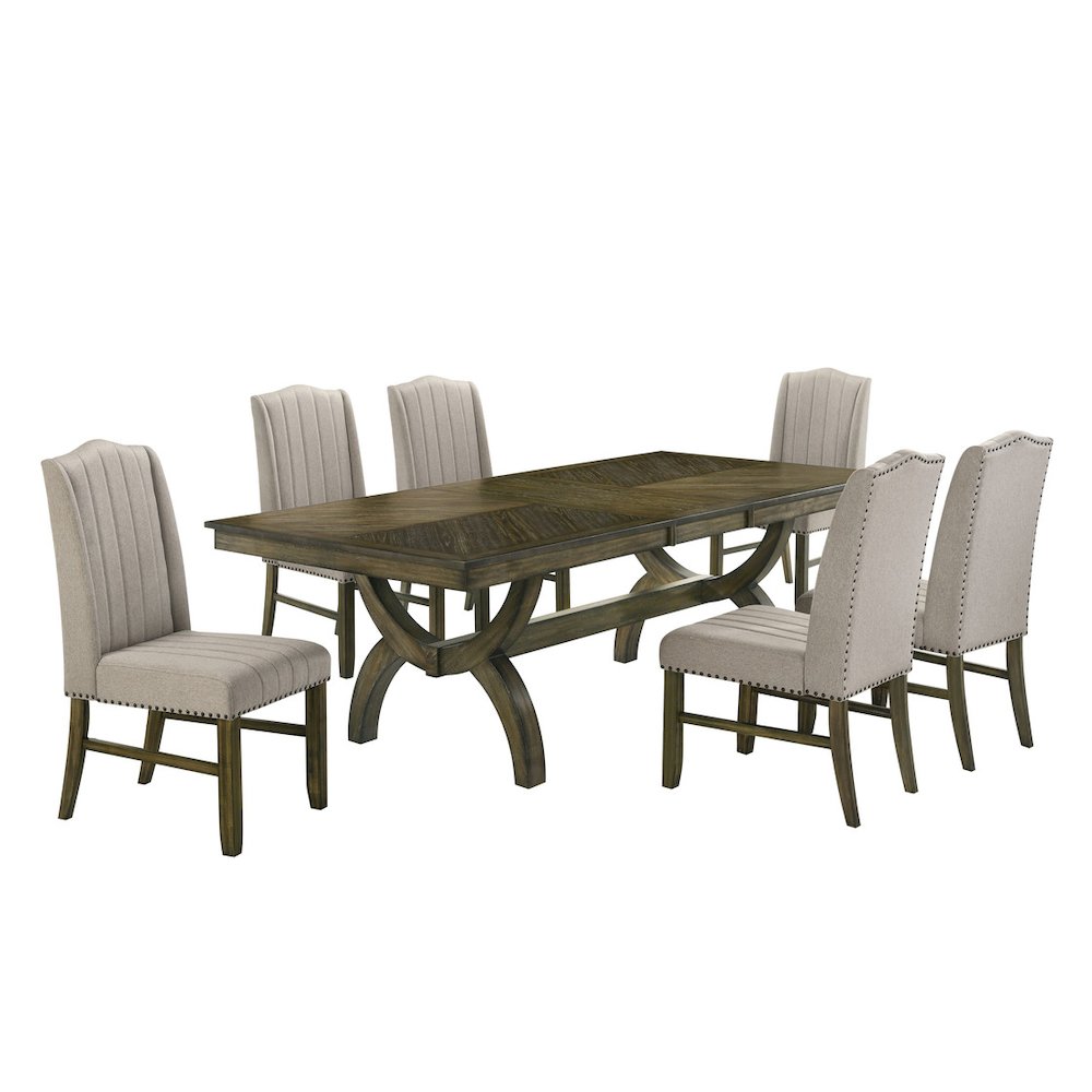 7pc wood dining set with extendable table