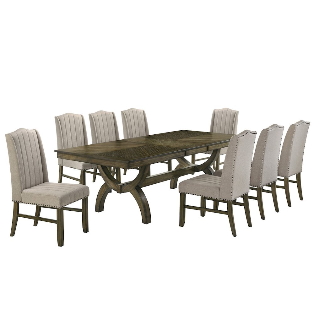 9pc wood dining set with extendable table