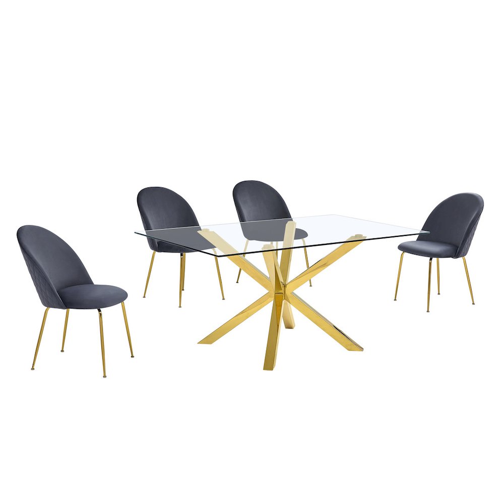 5 piece dining set- Rectangular dining table with 4 Dark grey side chairs