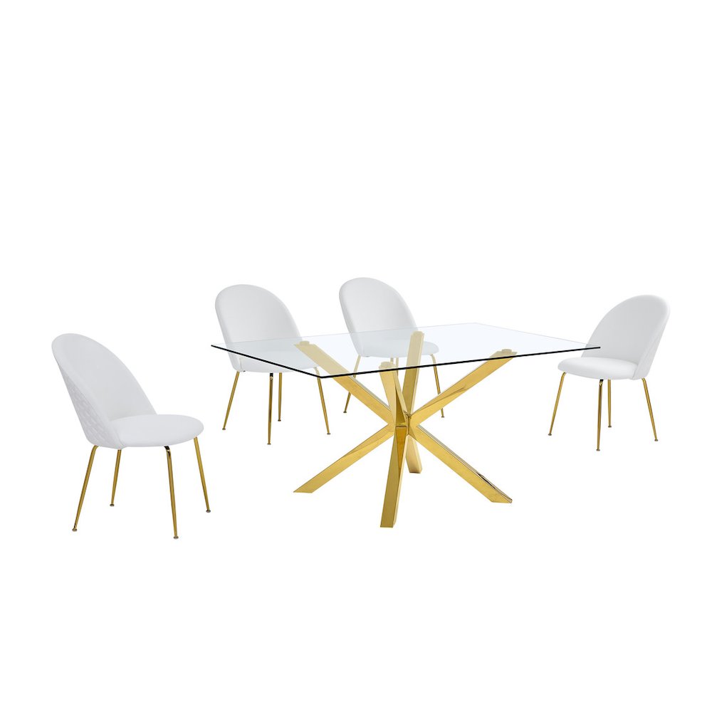 Rectangular dining table with 4 White faux leather side chairs (5 piece)