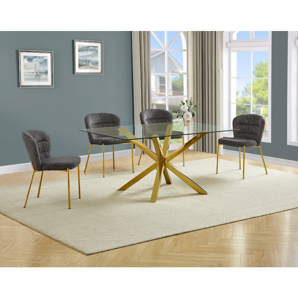 Rectangle Tempered Glass Dining Table With 4 Dark Grey Side Chairs