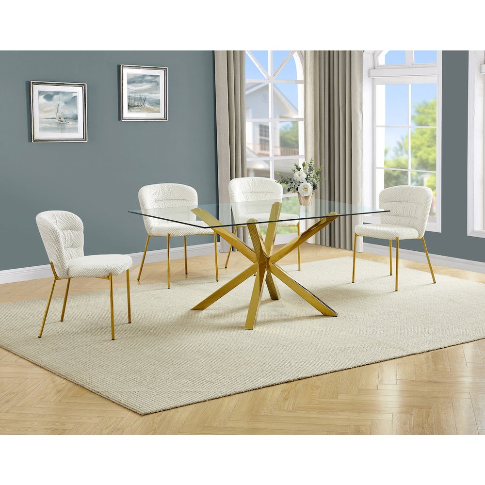 Rectangle Tempered Glass Dining Table With 4 Cream Side Chairs