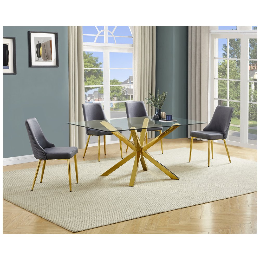 Best Quality Furniture Clear Glass Dining Set With Velvet Upholstered Chairs