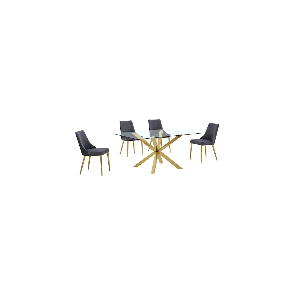 Best Quality Furniture Clear Glass Dining Set With Velvet Upholstered Chairs