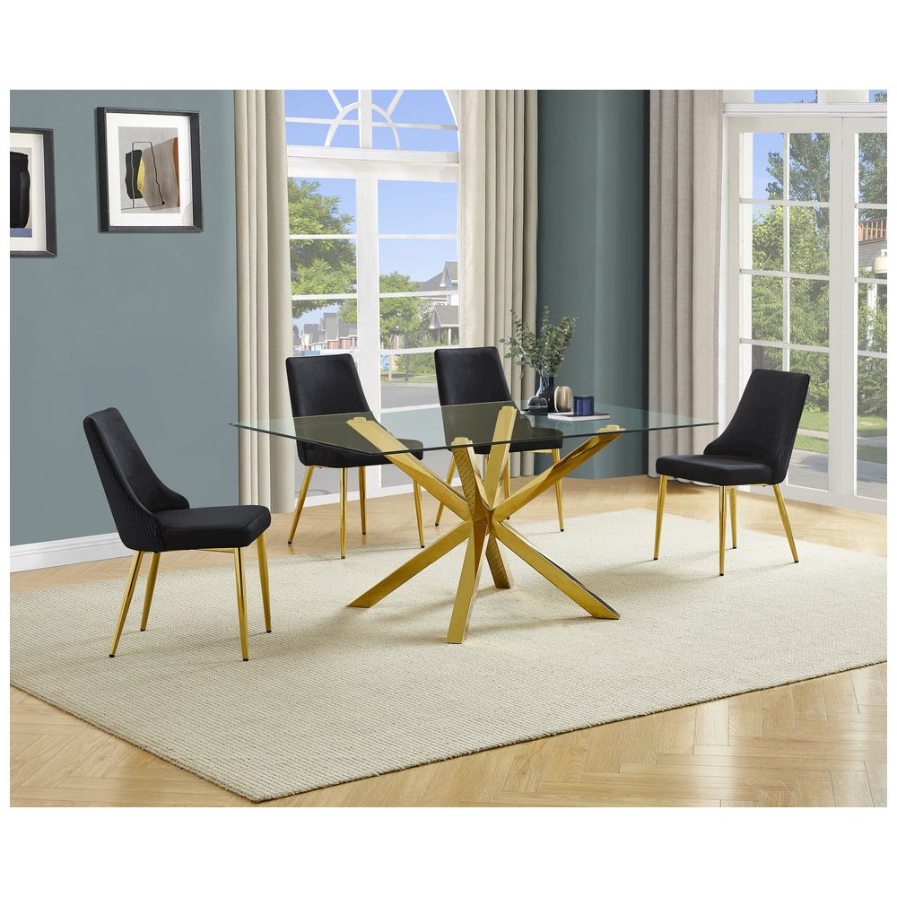 Best Quality Furniture Clear Glass Dining Set With Velvet Upholstered Chairs