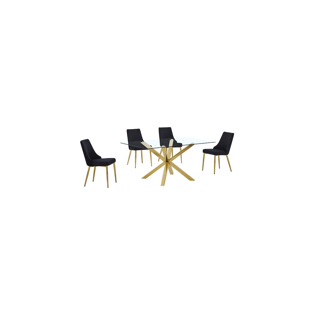 Best Quality Furniture Clear Glass Dining Set With Velvet Upholstered Chairs