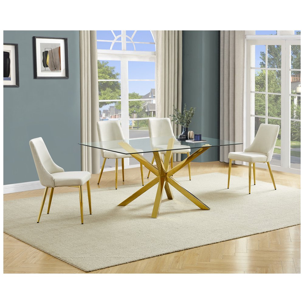 Best Quality Furniture Clear Glass Dining Set With Velvet Upholstered Chairs