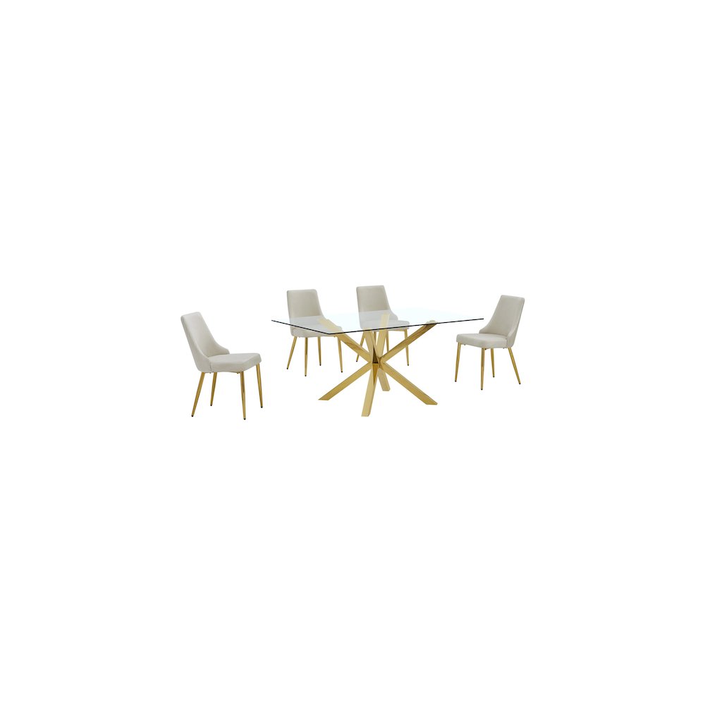 Best Quality Furniture Clear Glass Dining Set With Velvet Upholstered Chairs
