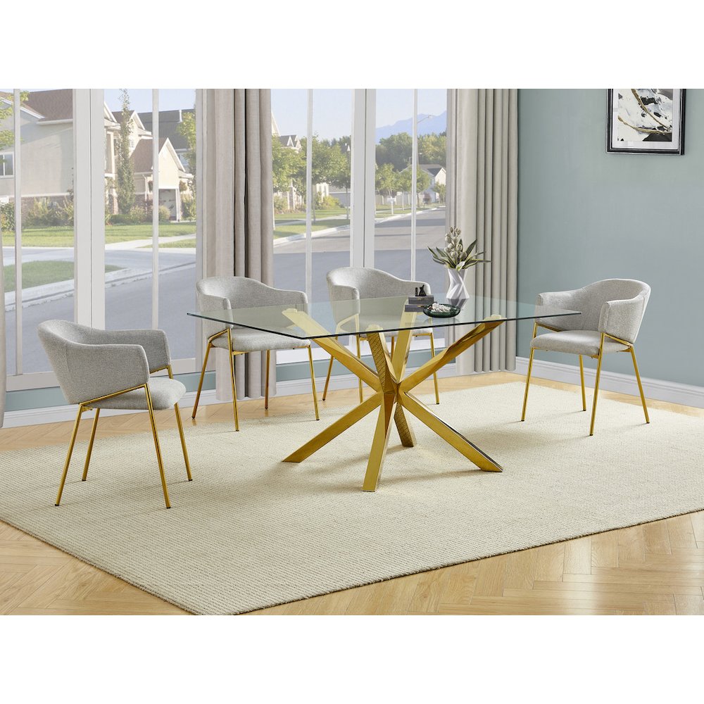 5Pc Rectangle Tempered Glass Dining Table With 4 Gray Side Chairs