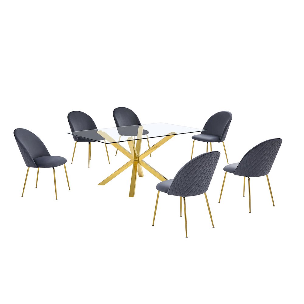 7 piece dining set- Rectangular dining table with 6 Dark grey side chairs
