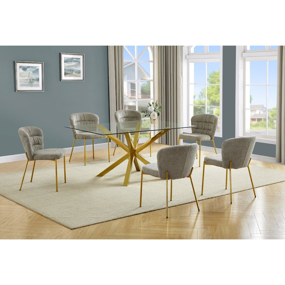 Rectangle Tempered Glass Dining Table With 6 Grey Side Chairs