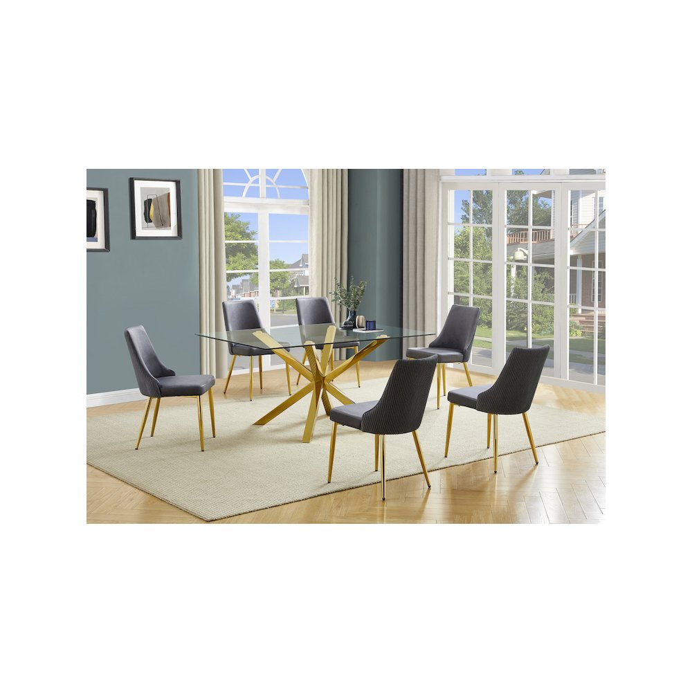 Best Quality Furniture Clear Glass Dining Set With Velvet Upholstered Chairs