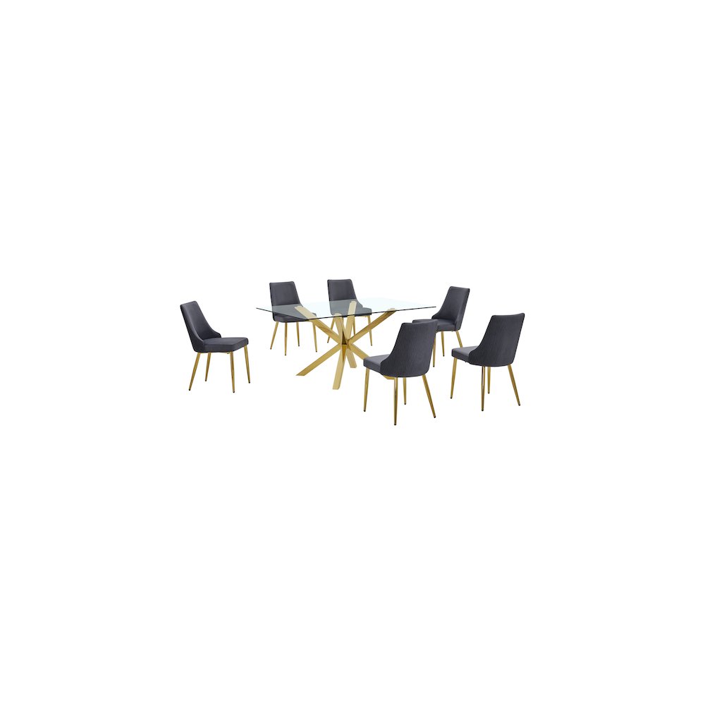 Best Quality Furniture Clear Glass Dining Set With Velvet Upholstered Chairs