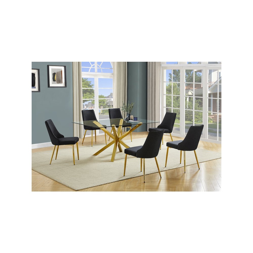 Best Quality Furniture Clear Glass Dining Set With Velvet Upholstered Chairs