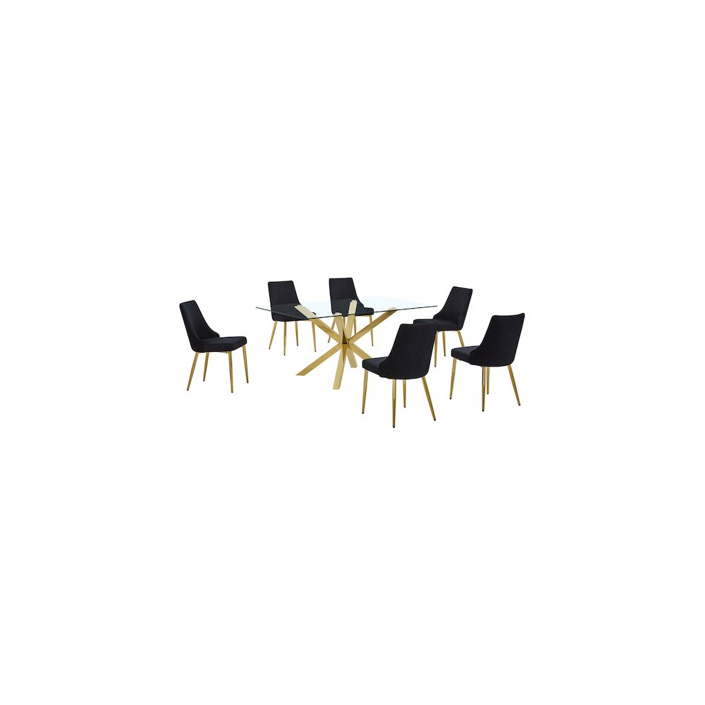 Best Quality Furniture Clear Glass Dining Set With Velvet Upholstered Chairs