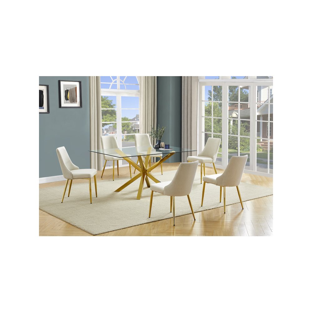 Best Quality Furniture Clear Glass Dining Set With Velvet Upholstered Chairs