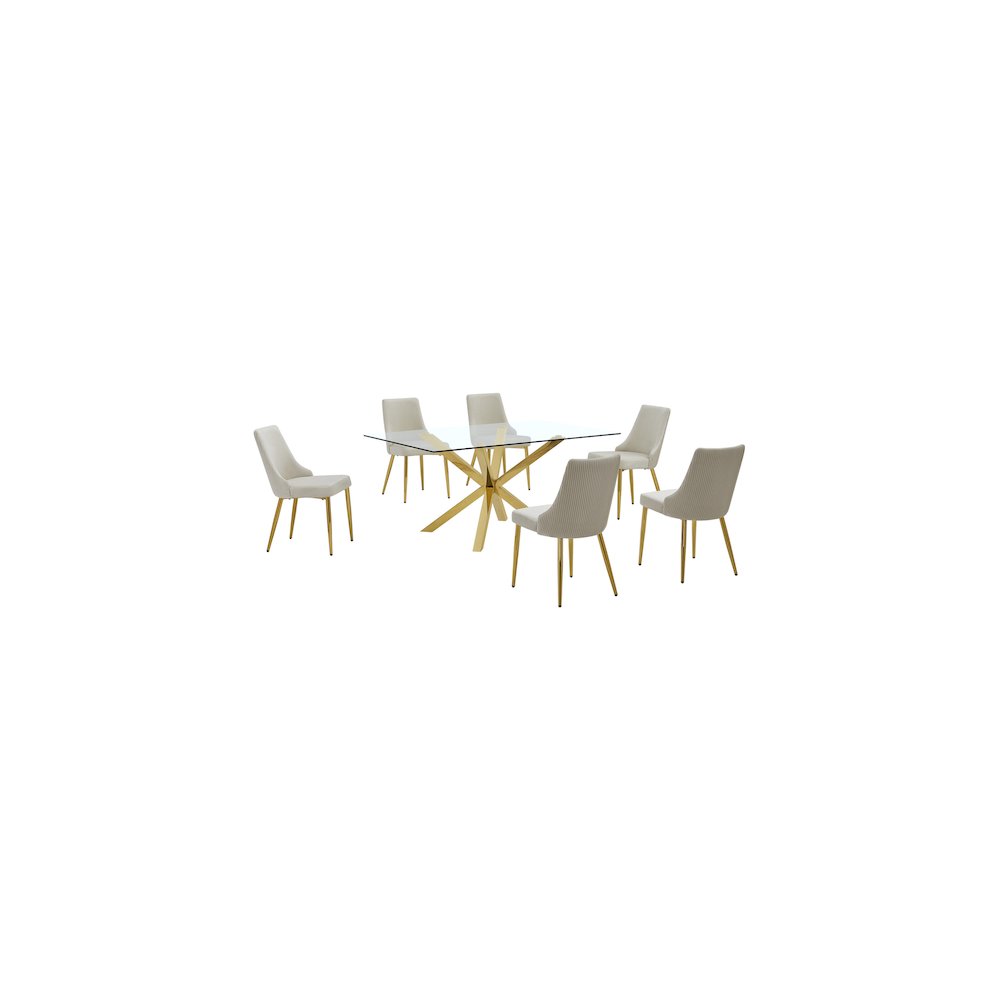 Best Quality Furniture Clear Glass Dining Set With Velvet Upholstered Chairs