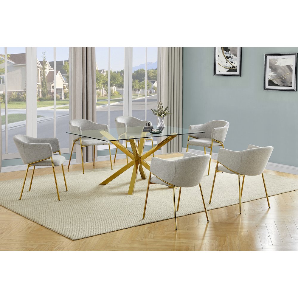7Pc Rectangle Tempered Glass Dining Table With 6 Gray Side Chairs
