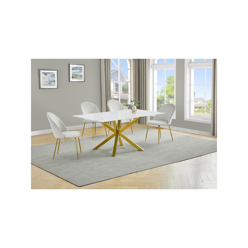 Best Quality Furniture Glass With White Marble Wrap Dining Set And Cream Chairs