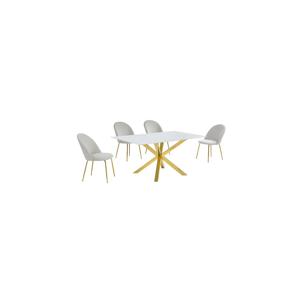 Best Quality Furniture Glass With White Marble Wrap Dining Set And Cream Chairs