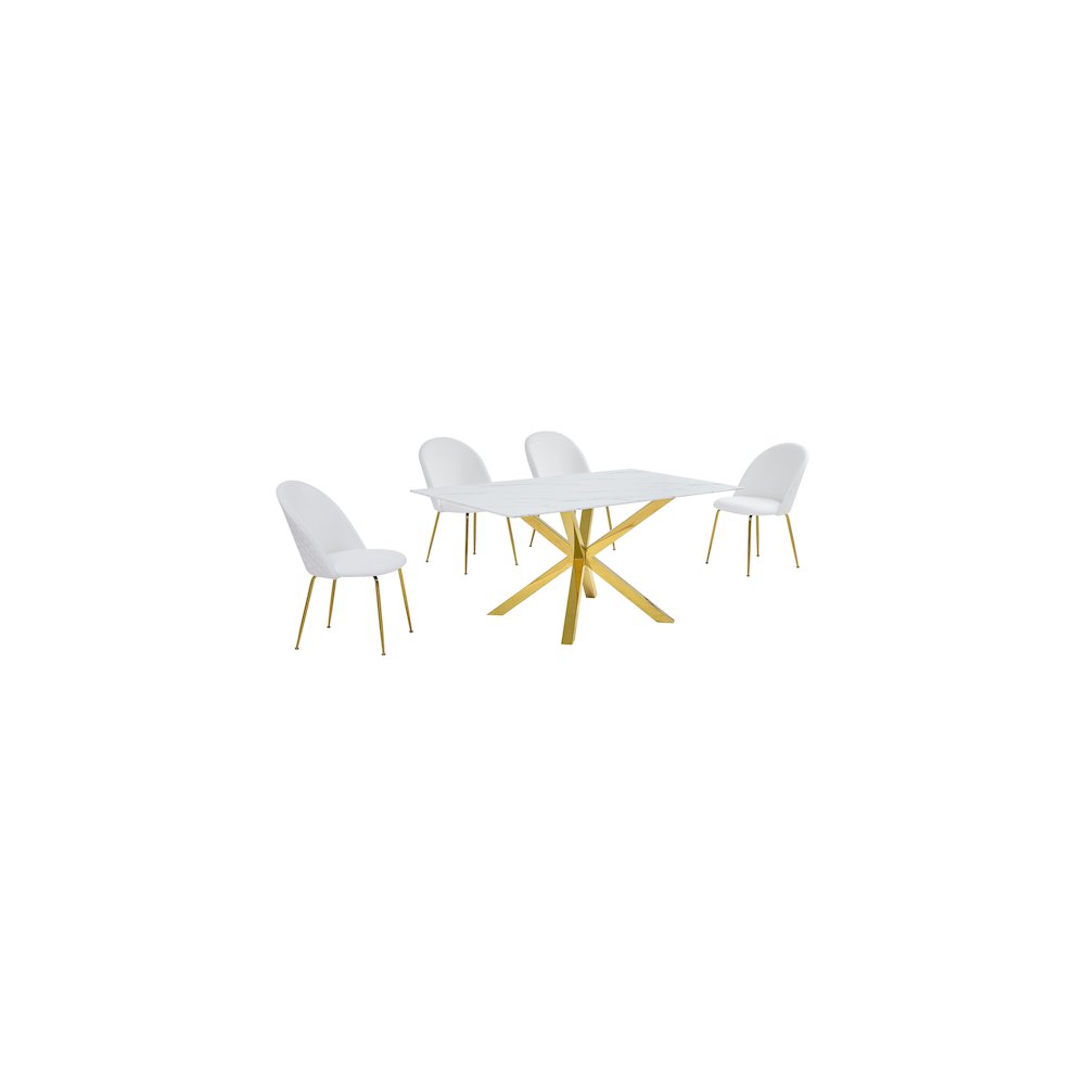 Best Quality Furniture Glass With White Marble Wrap Dining Set And White Chairs
