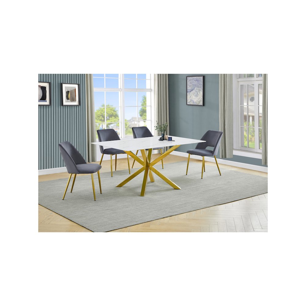 Best Quality Furniture Glass With White Marble Wrap Dining Set And Gray Chairs