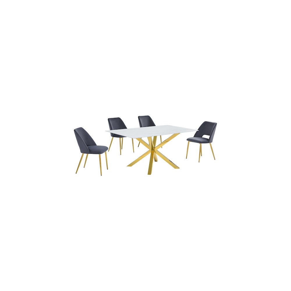 Best Quality Furniture Glass With White Marble Wrap Dining Set And Gray Chairs