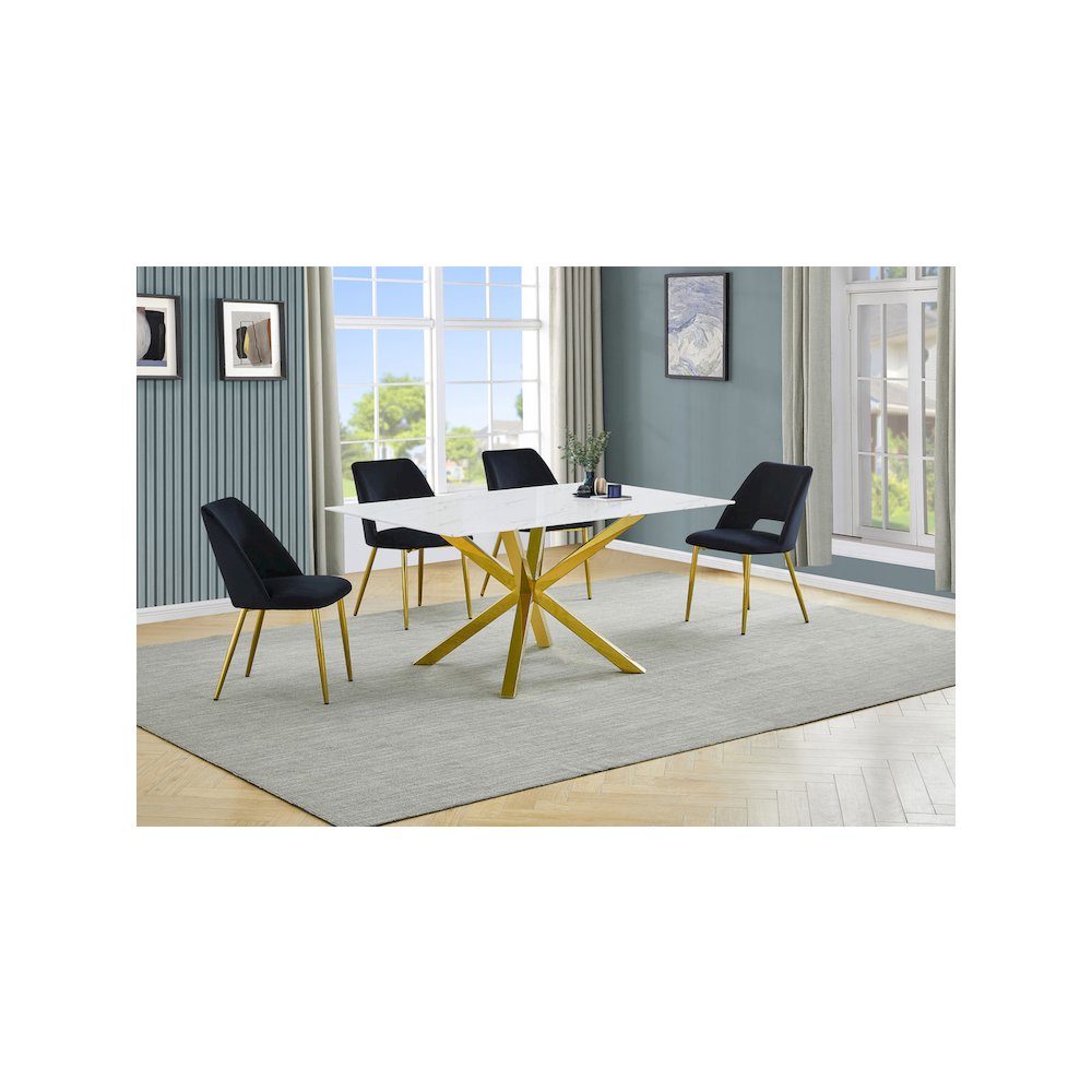 Best Quality Furniture Glass With White Marble Wrap Dining Set And Black Chairs