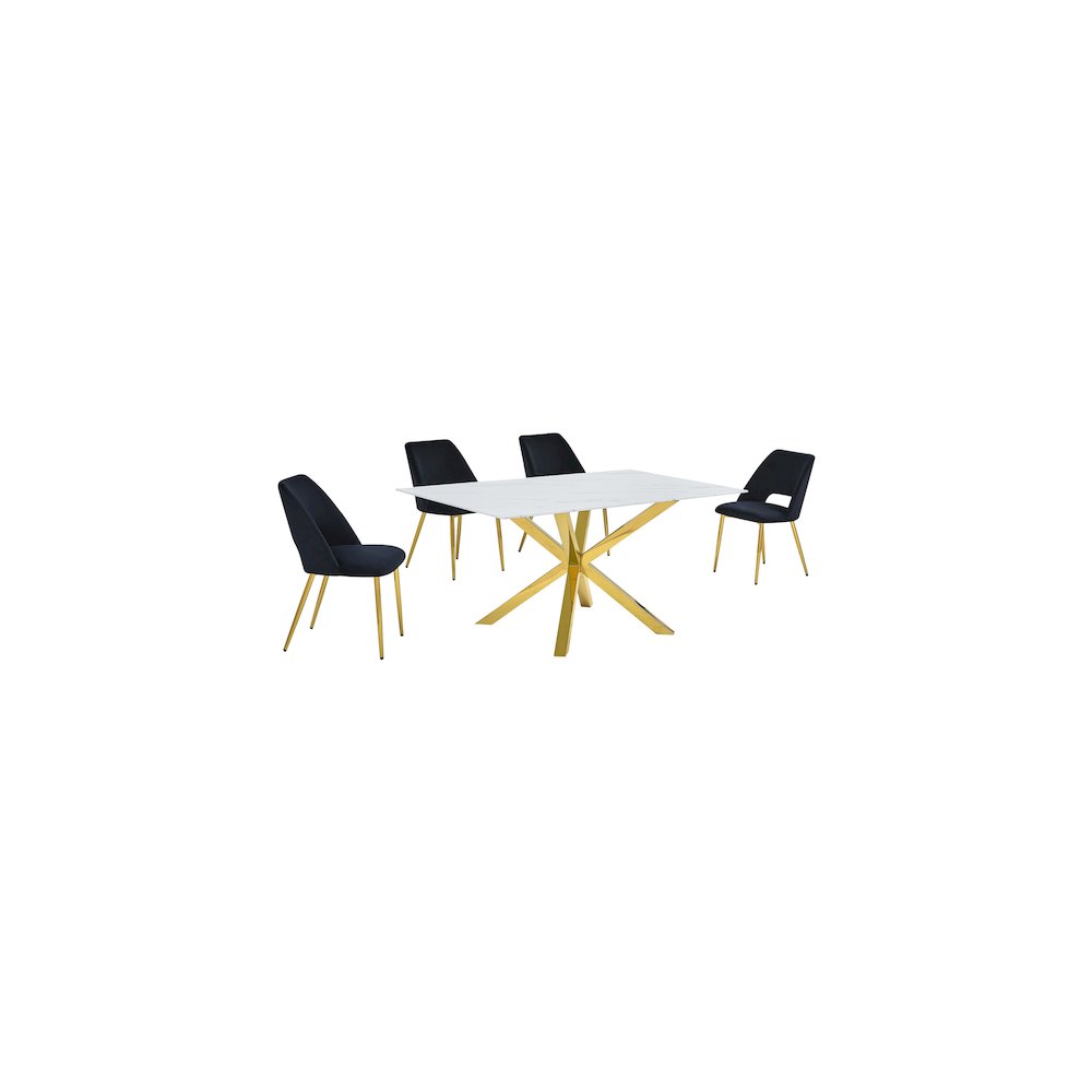 Best Quality Furniture Glass With White Marble Wrap Dining Set And Black Chairs