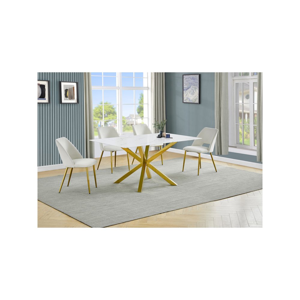Best Quality Furniture Glass With White Marble Wrap Dining Set And Cream Chairs