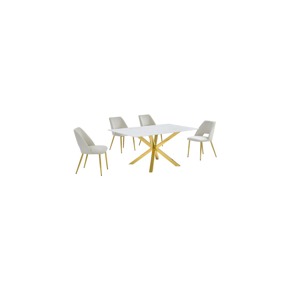 Best Quality Furniture Glass With White Marble Wrap Dining Set And Cream Chairs