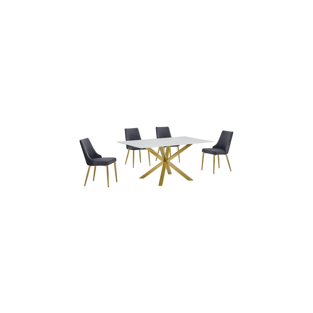 Best Quality Furniture White Marble Wrap Glass Dining Set With Velvet Chairs