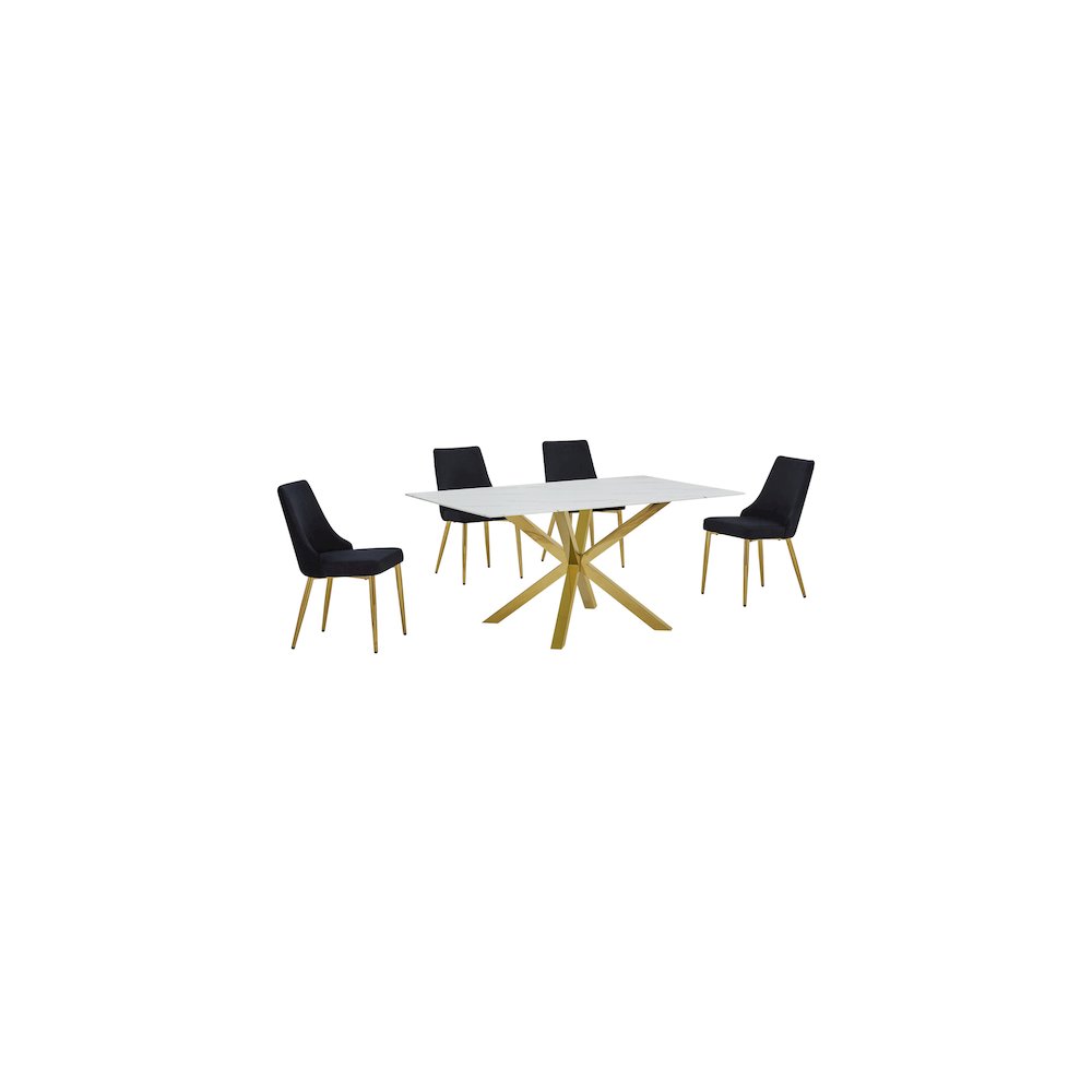 Best Quality Furniture White Marble Wrap Glass Dining Set With Velvet Chairs