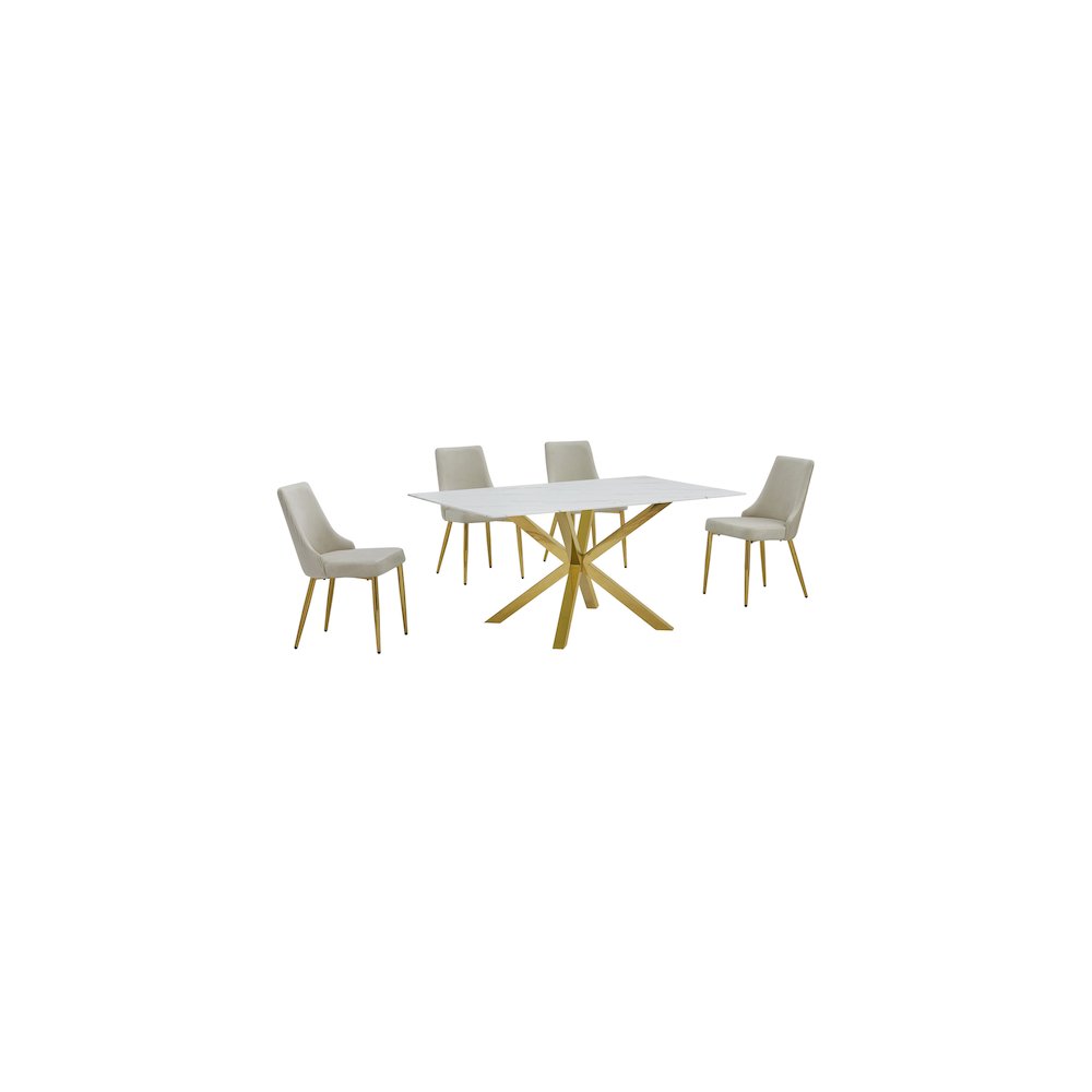 Best Quality Furniture White Marble Wrap Glass Dining Set With Velvet Chairs