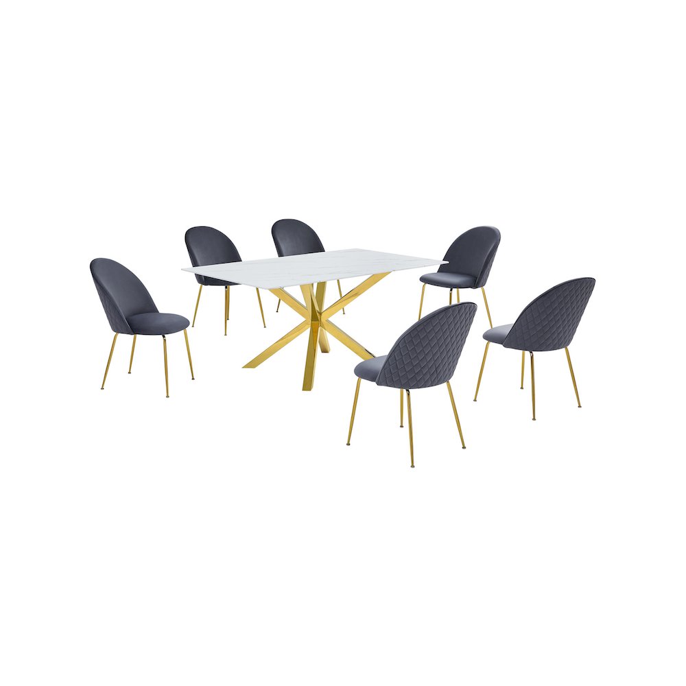 Best Quality Furniture Glass With White Marble Wrap Dining Set And Gray Chairs