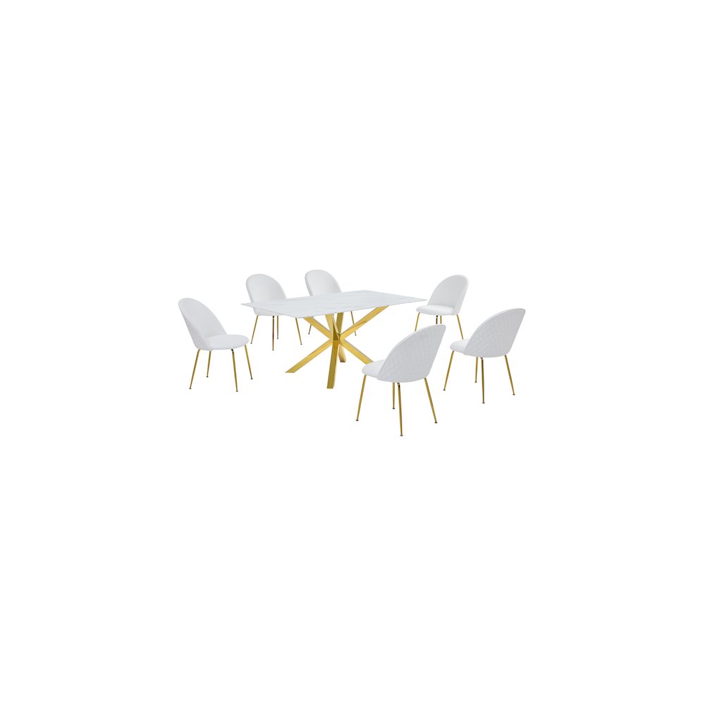 Best Quality Furniture Glass With White Marble Wrap Dining Set And White Chairs