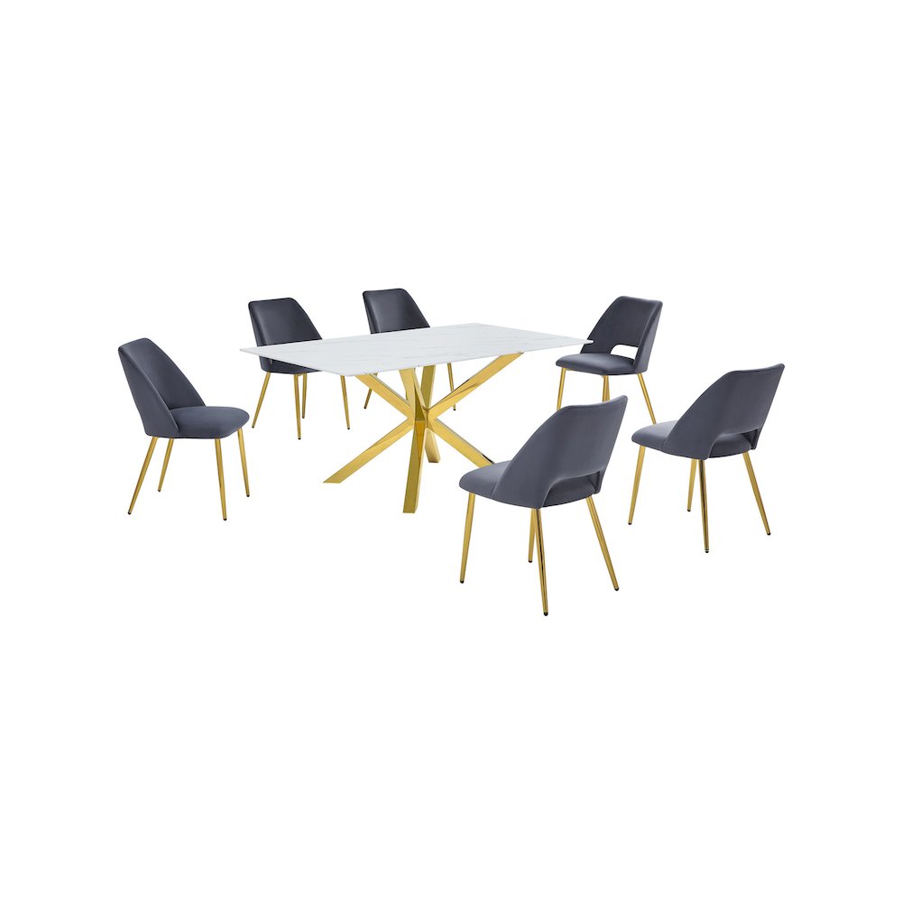Best Quality Furniture Glass With White Marble Wrap Dining Set And Gray Chairs
